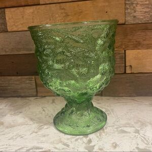 Vintage E.O Brody Co Green Crinkle Glass Compote Flower Vase